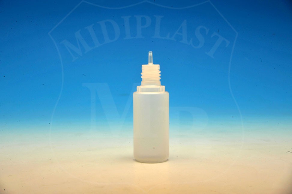 MidiPlast - MB381 - Flacone da 15 ml tondo per ricarica sigaretta elettronica<div>con beccuccio contagocce e tappo autocentrante</div>