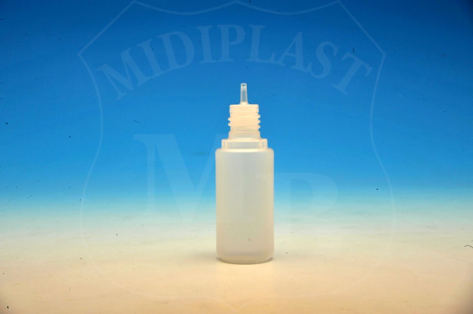 MidiPlast - MB381 - Flacone da 15 ml tondo per ricarica sigaretta elettronica<div>con beccuccio contagocce e tappo autocentrante</div>
